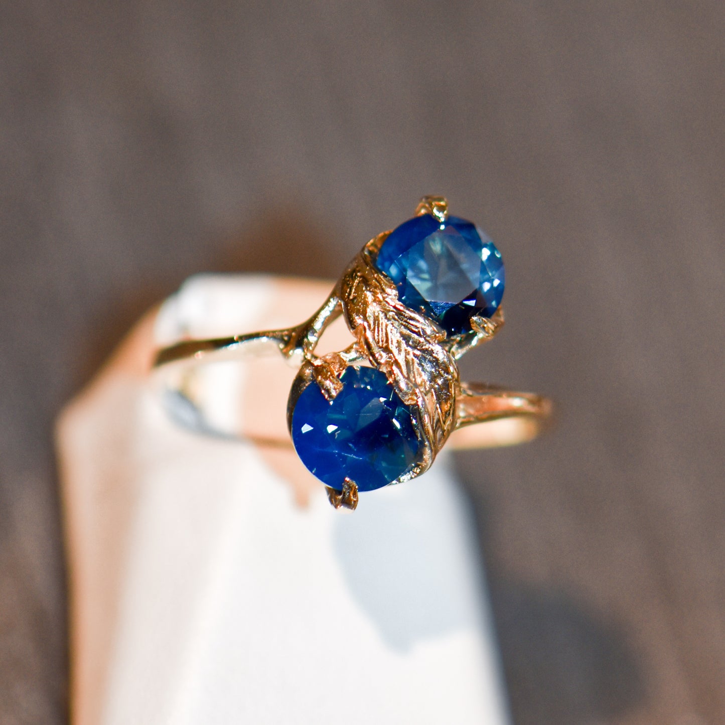 Vintage Australian Teal Blue Sapphire Two Stone Ring