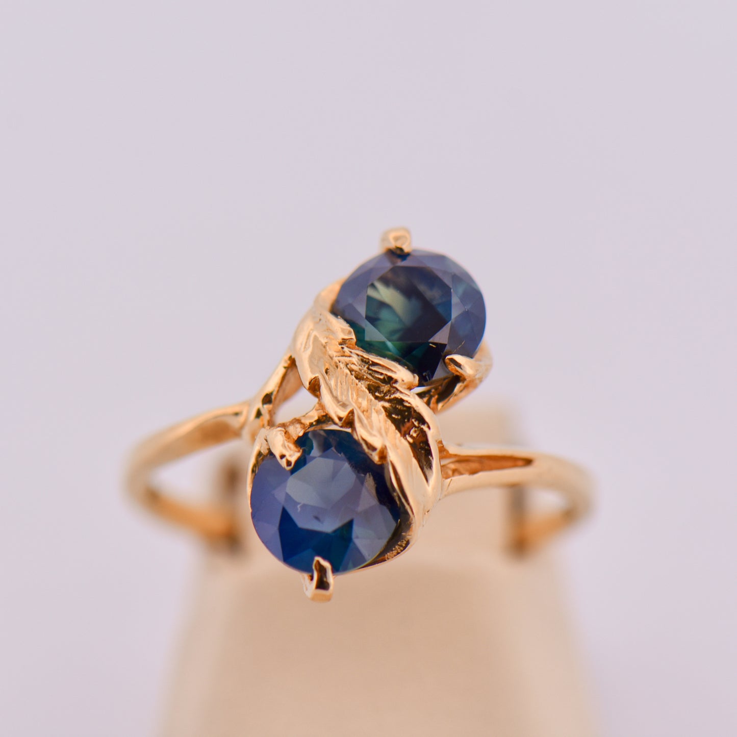 Vintage Australian Teal Blue Sapphire Two Stone Ring