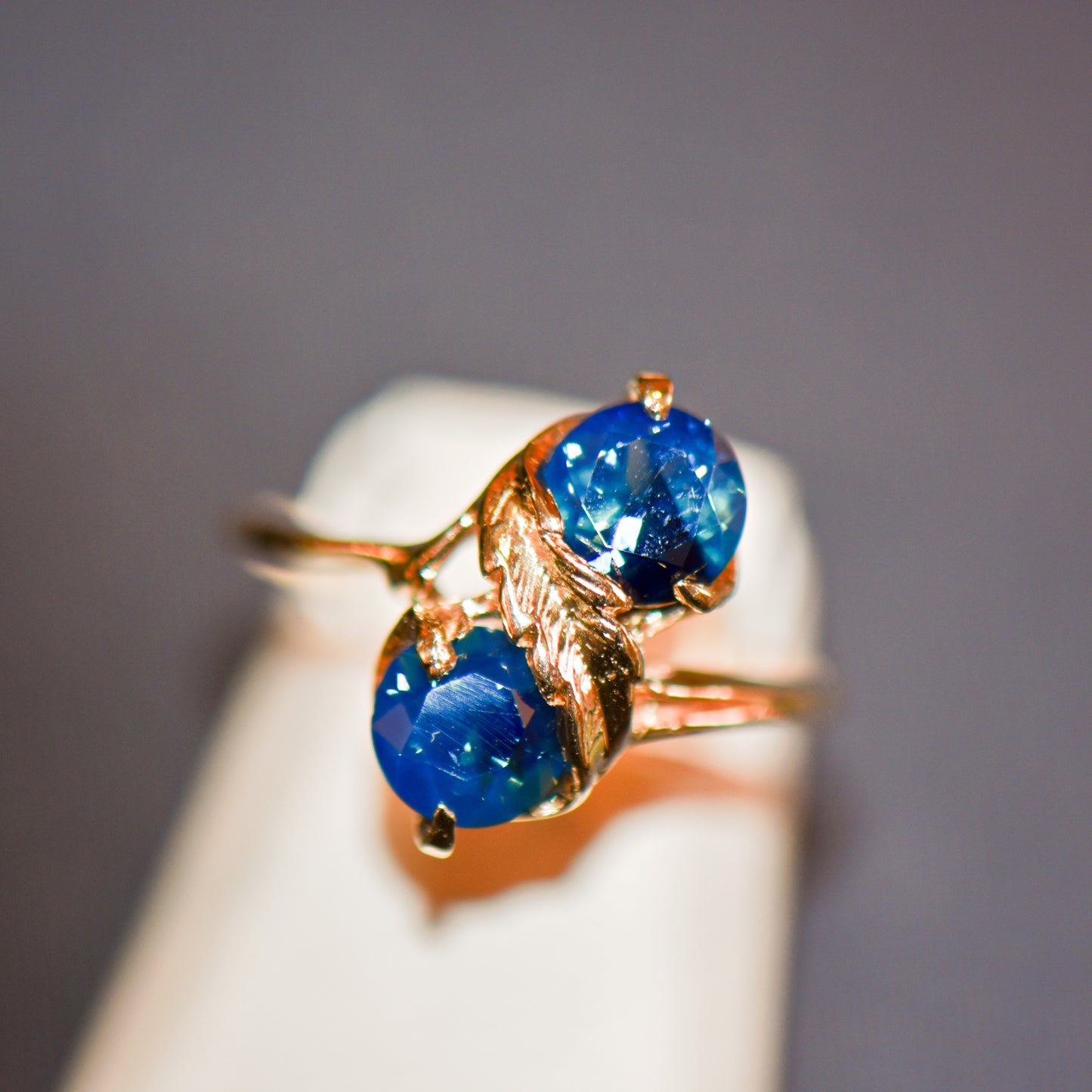 Vintage Australian Teal Blue Sapphire Two Stone Ring
