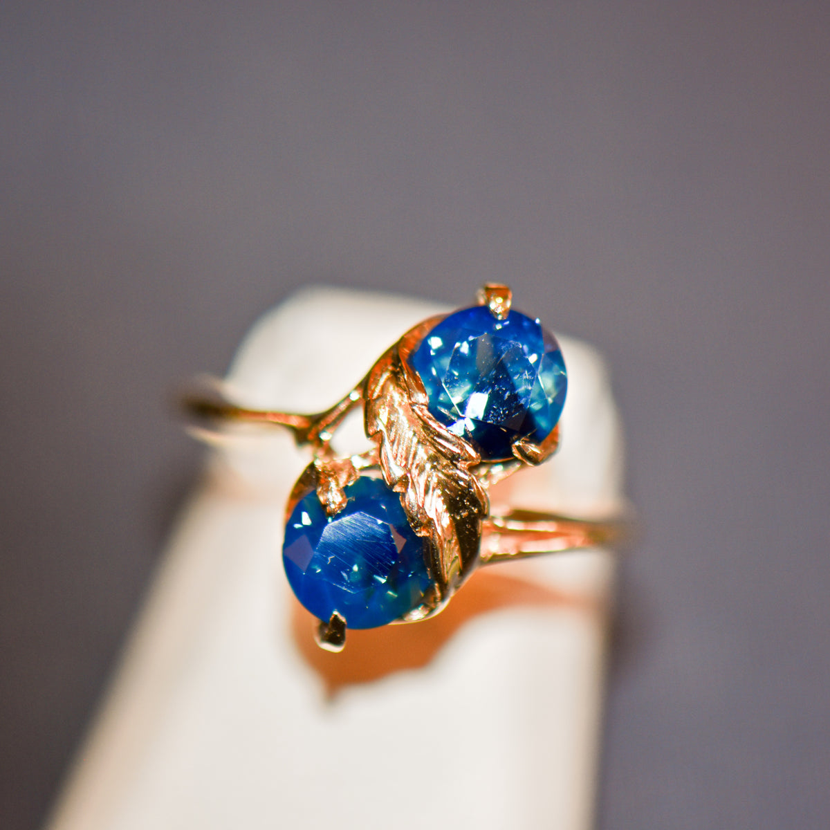 Vintage Australian Teal Blue Sapphire Two Stone Ring