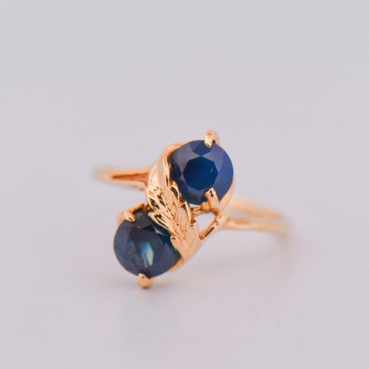 Vintage Australian Teal Blue Sapphire Two Stone Ring