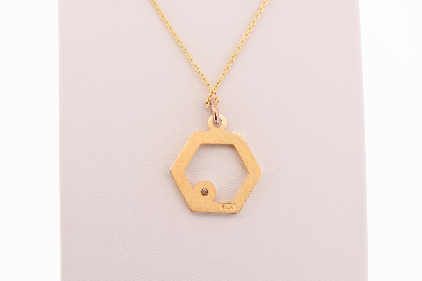 Yellow Gold Hexagon Pendant with Diamond Accent