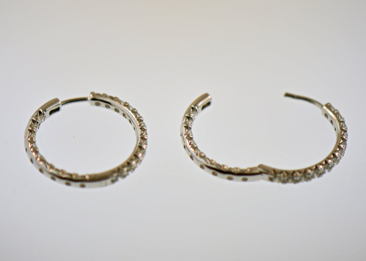 18k White Gold Inside Out Diamond Hoops 1.40ctw