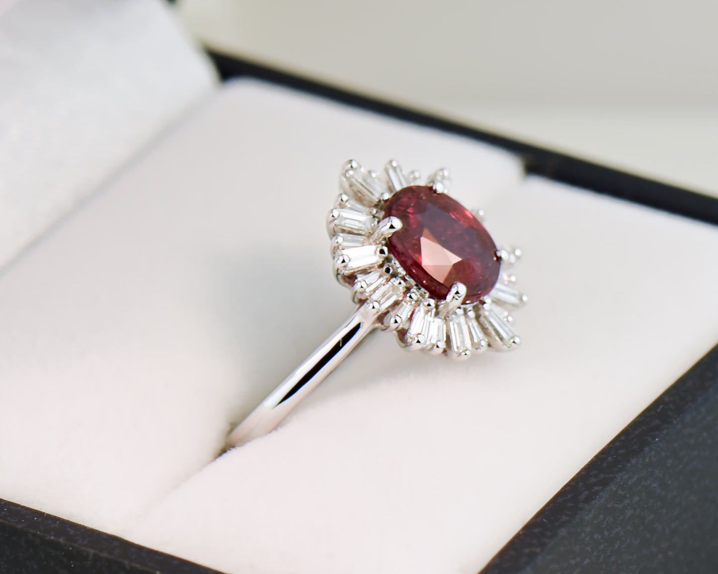 2ct Ruby & Baguette Diamond Halo Ring