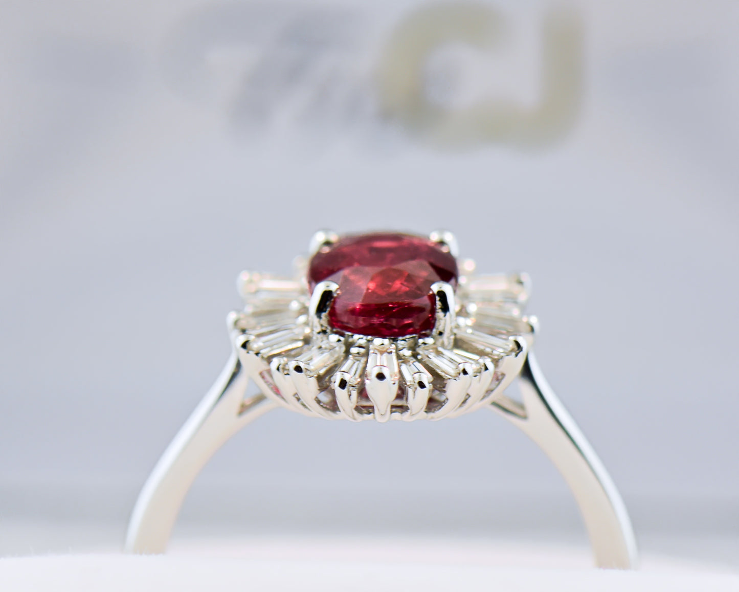2ct Ruby & Baguette Diamond Halo Ring