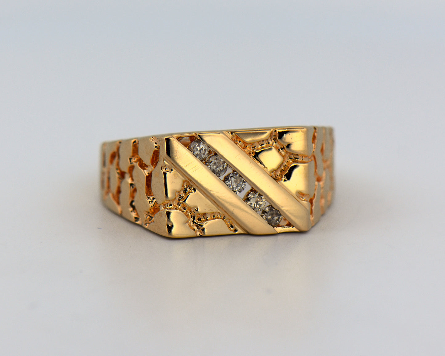 Vintage Gents Gold Nugget Ring with Diamonds