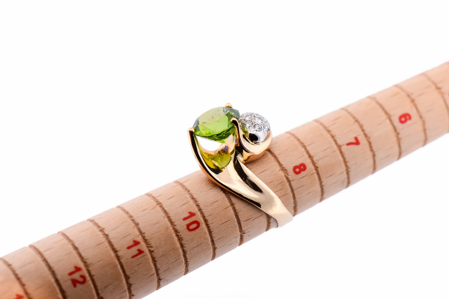 Amazing Custom-Made Estate Ring with 6ct Round Peridot & Pave' Diamonds