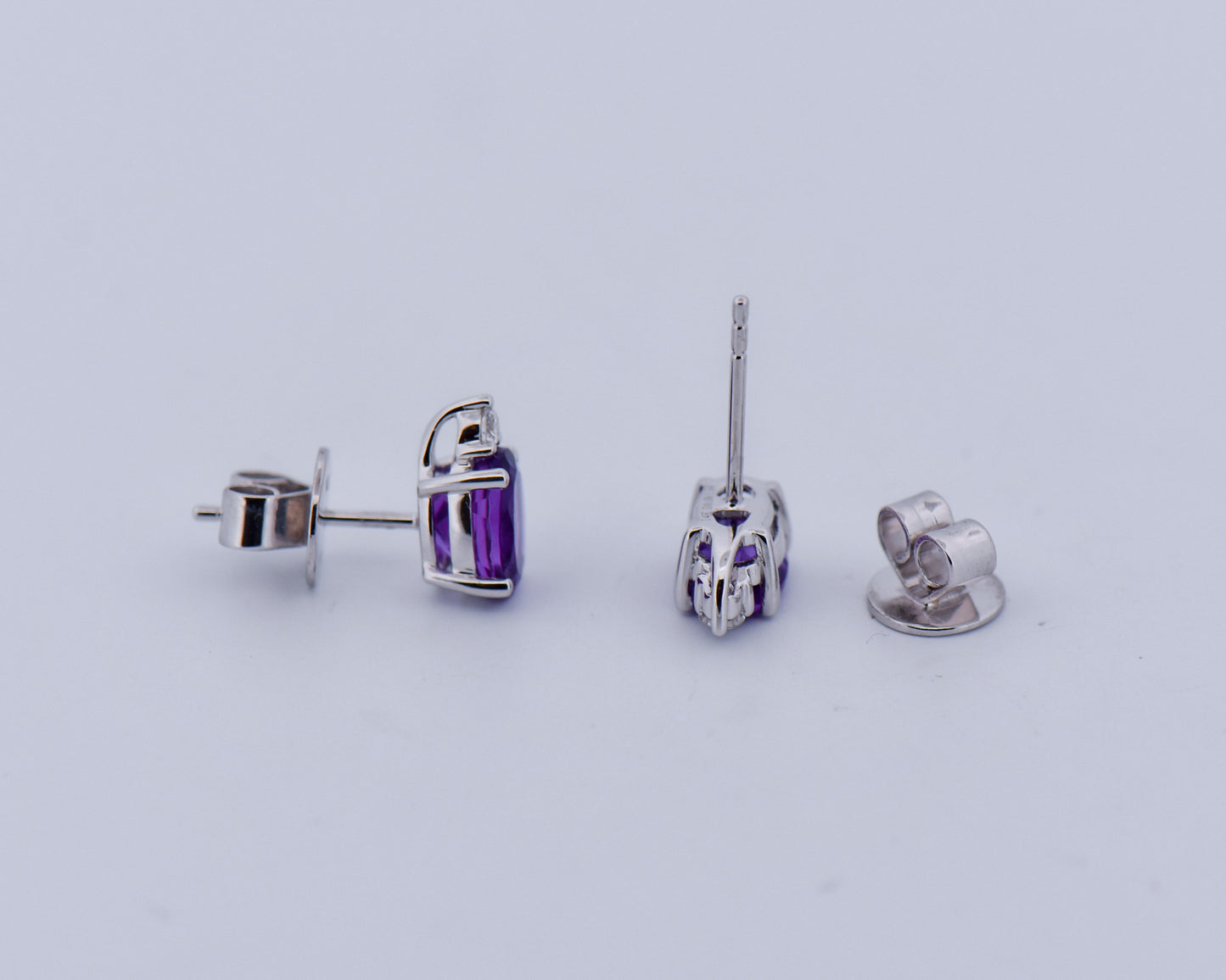 Amethyst and Diamond Stud Earrings in White Gold