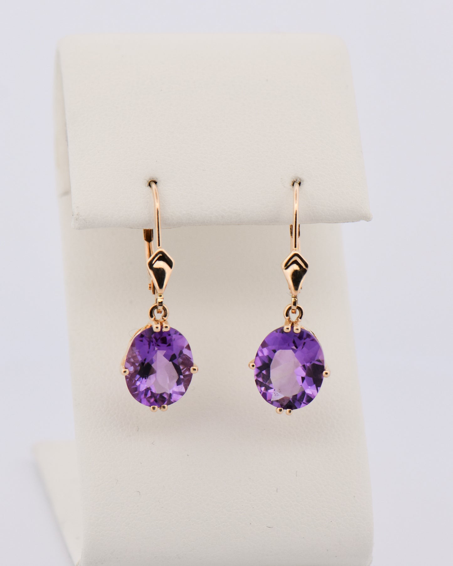 Oval Amethyst Drop Earrings in 14k Yellow Gold