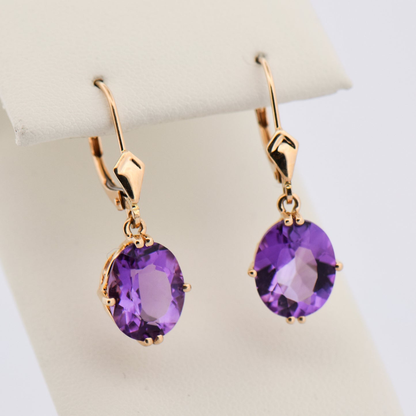 Oval Amethyst Drop Earrings in 14k Yellow Gold