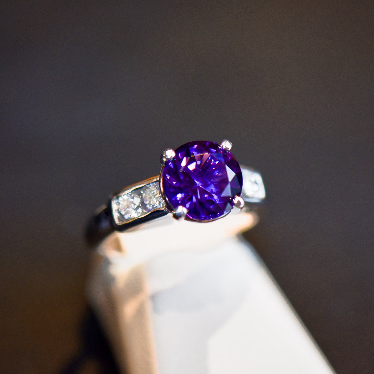 Fine Quality Round Amethyst Engagement Ring