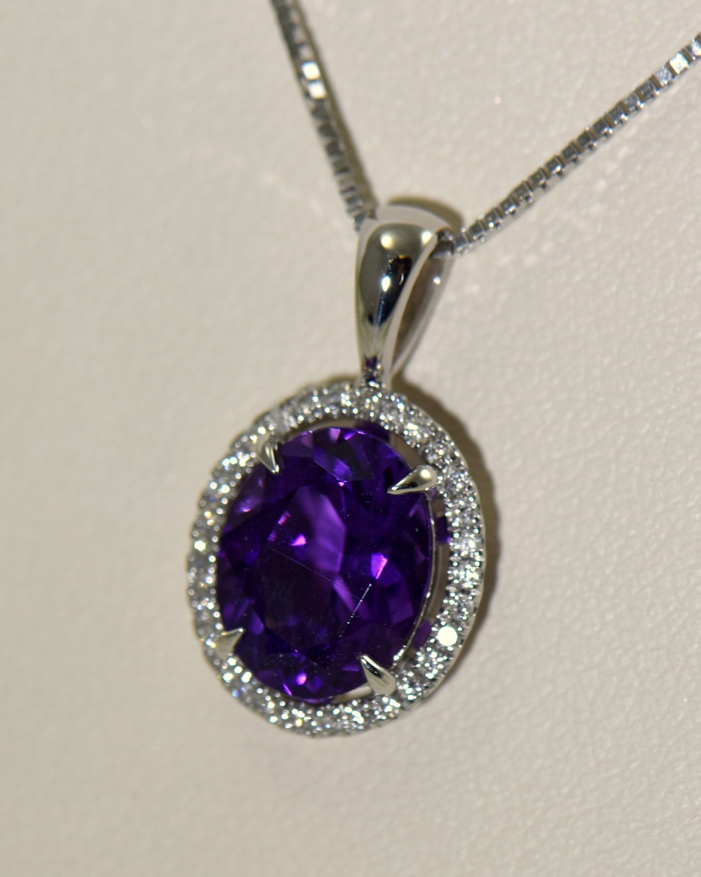 Deep Purple Amethyst Oval Halo Pendant