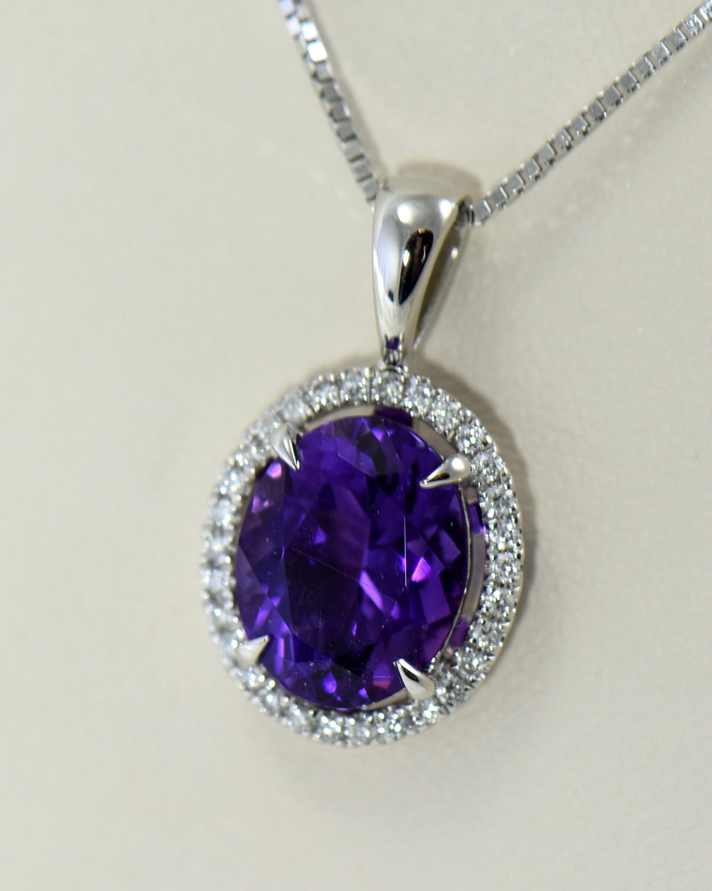 Deep Purple Amethyst Oval Halo Pendant