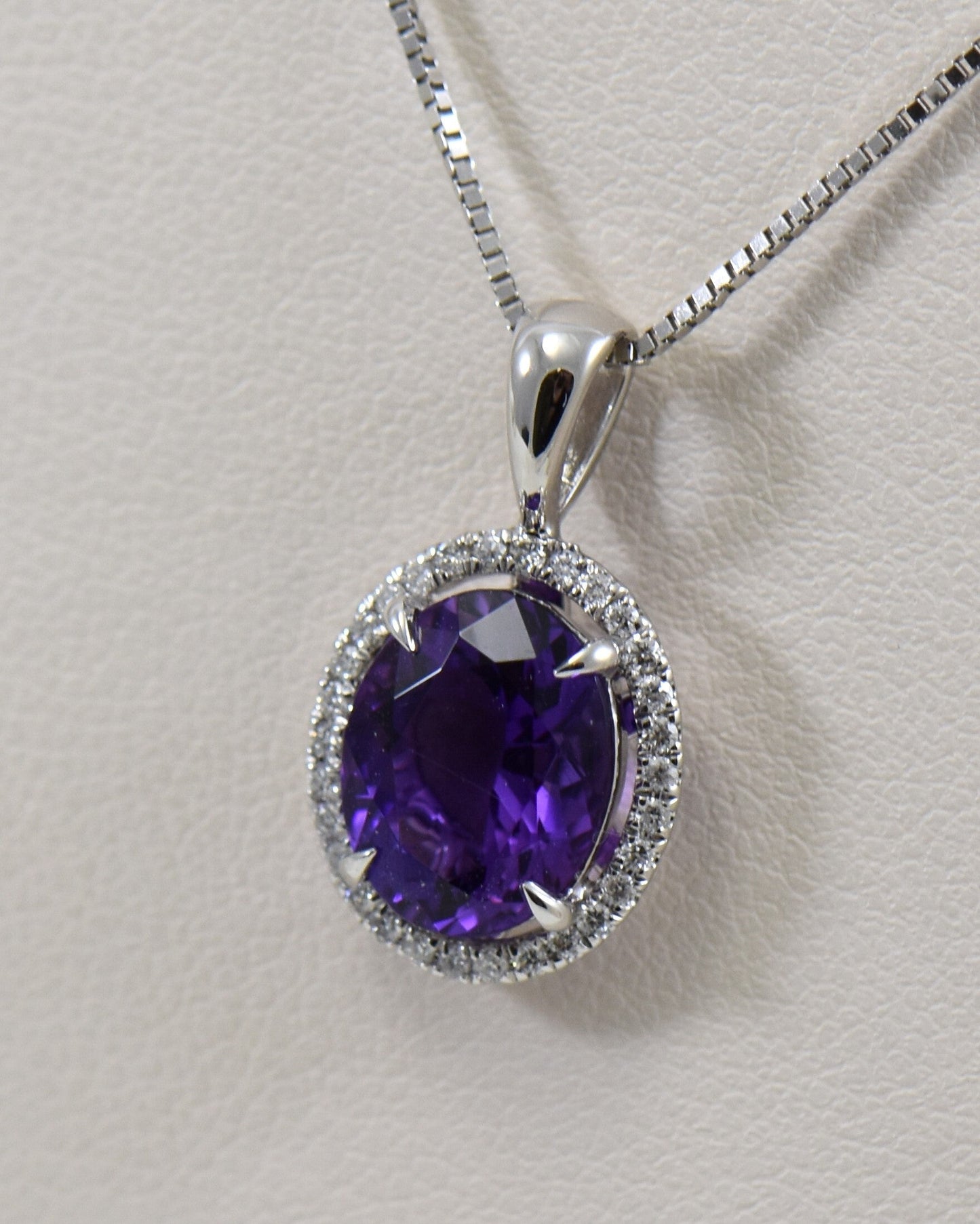 Deep Purple Amethyst Oval Halo Pendant