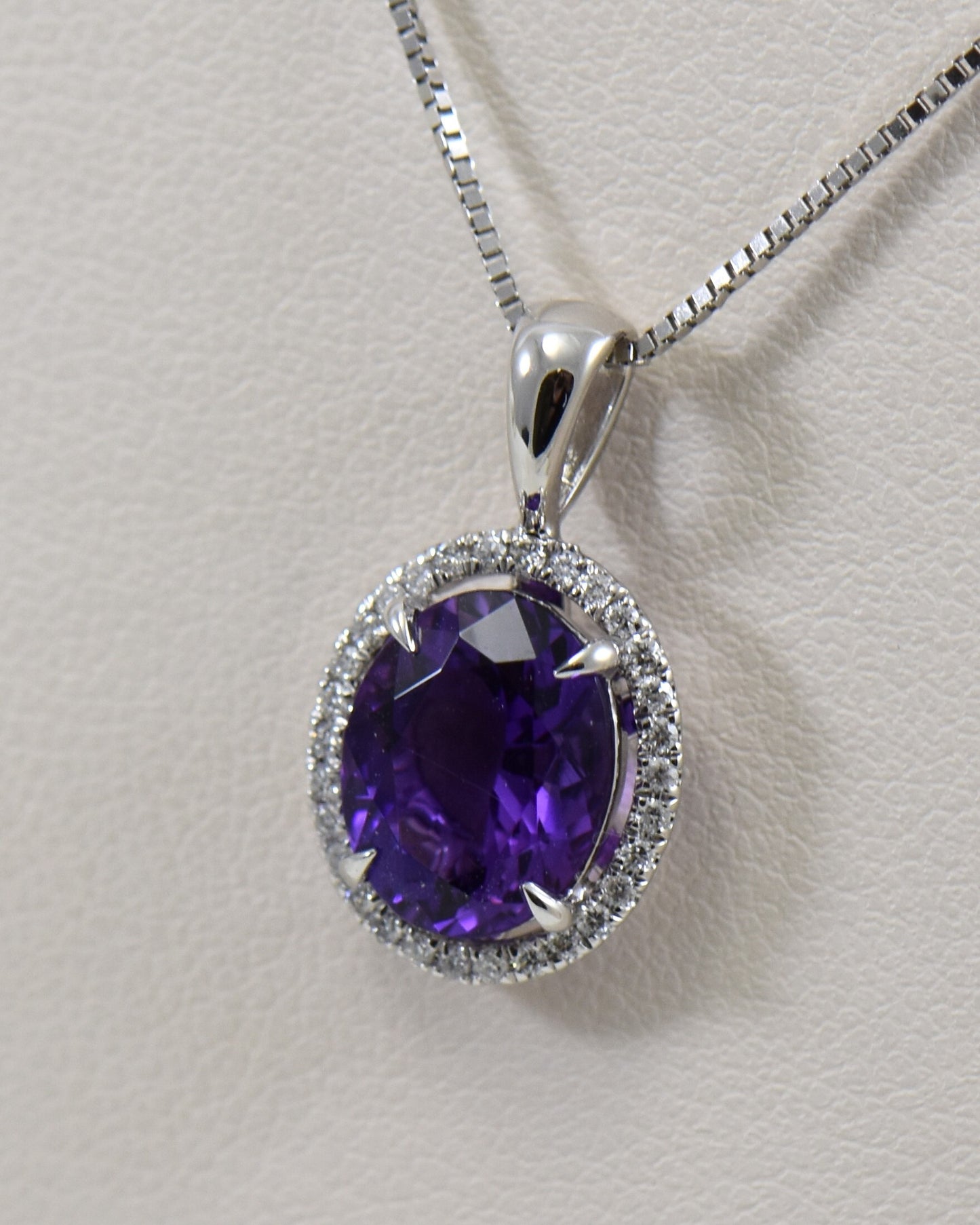 Deep Purple Amethyst Oval Halo Pendant