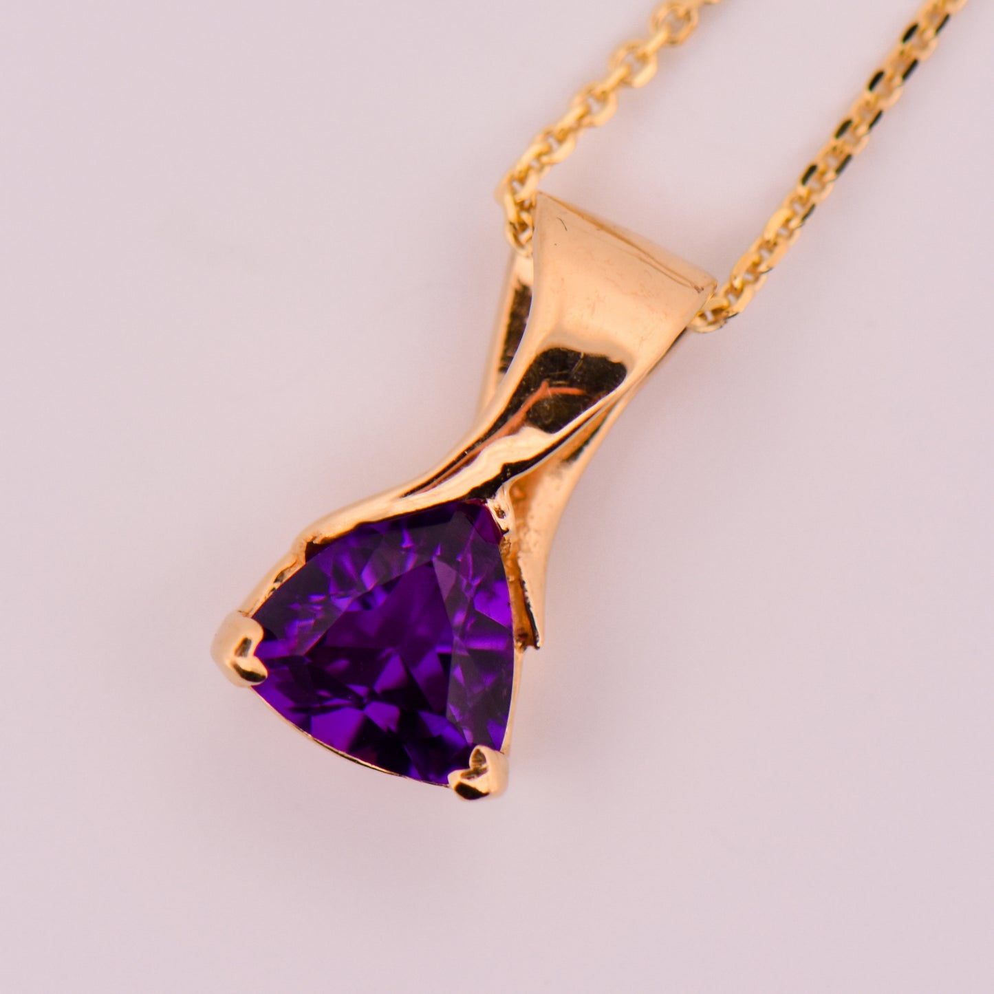 Trillion-Cut Amethyst Slide Pendant in Yellow Gold