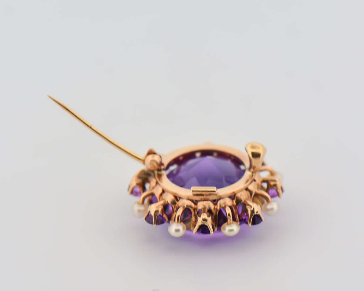Antique Amethyst and Pearl Brooch
