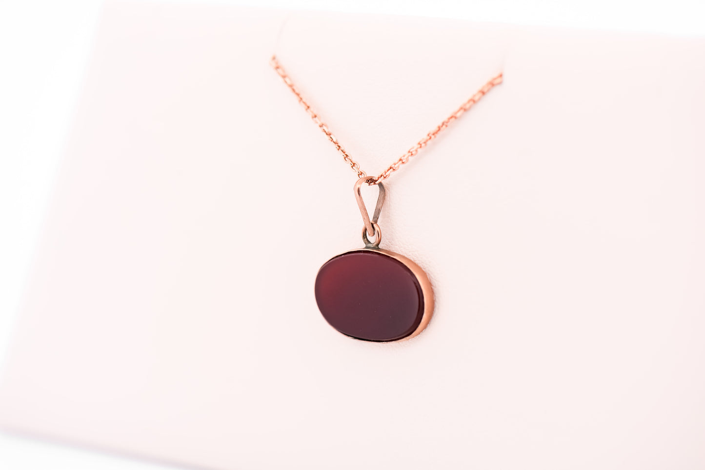 Antique Carnelian Pendant Set in Thin 9k Rose Gold Bezel Setting