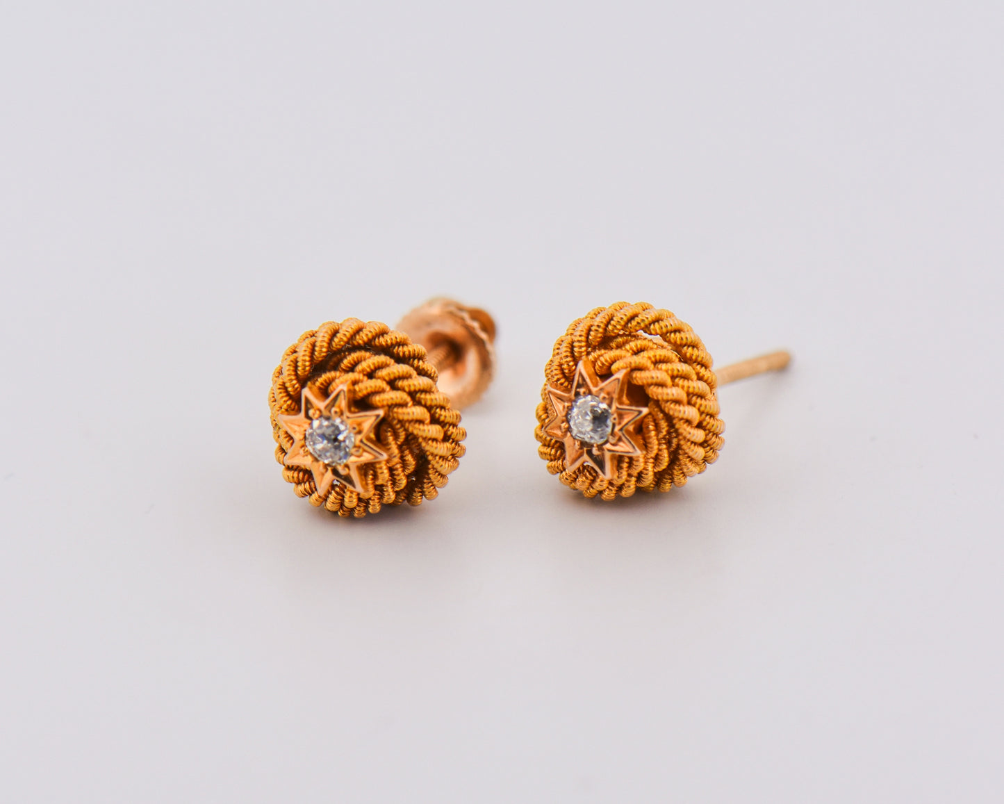 Victorian Gold Love Knot Stud Earrings with Diamonds