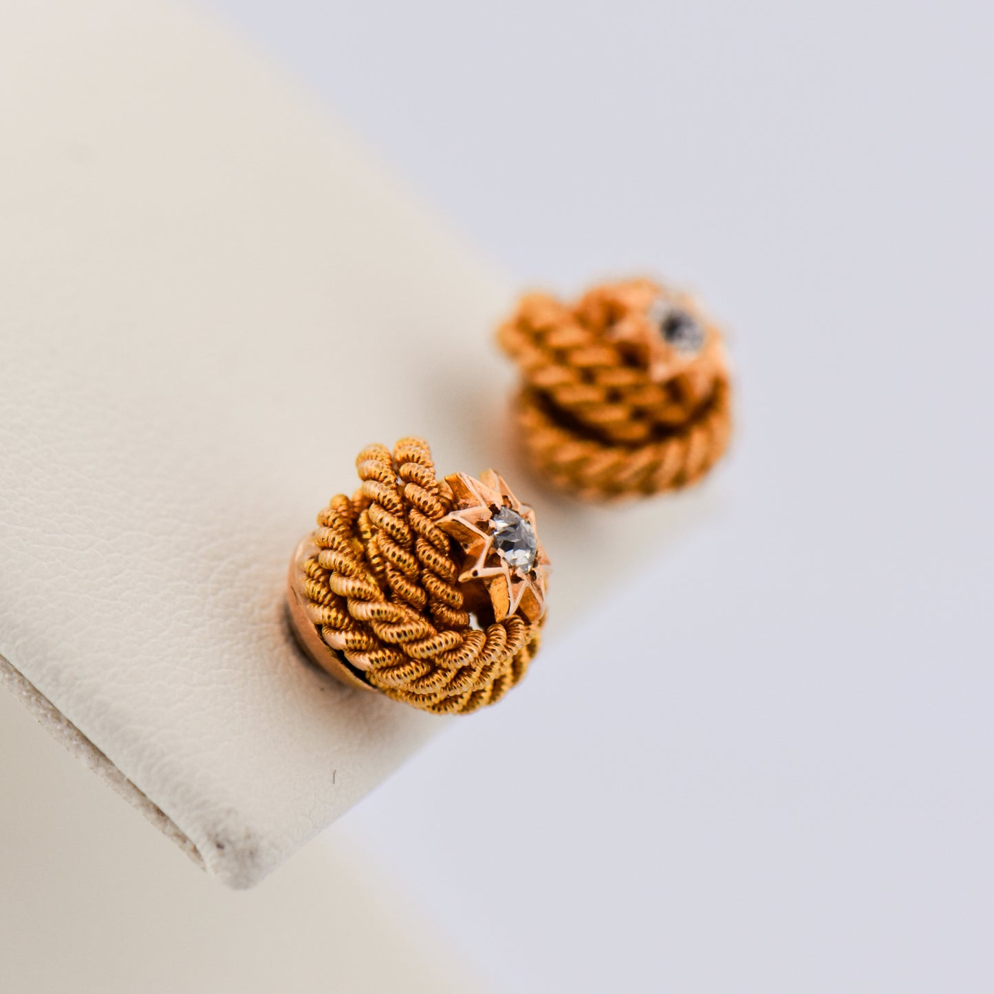 Victorian Gold Love Knot Stud Earrings with Diamonds