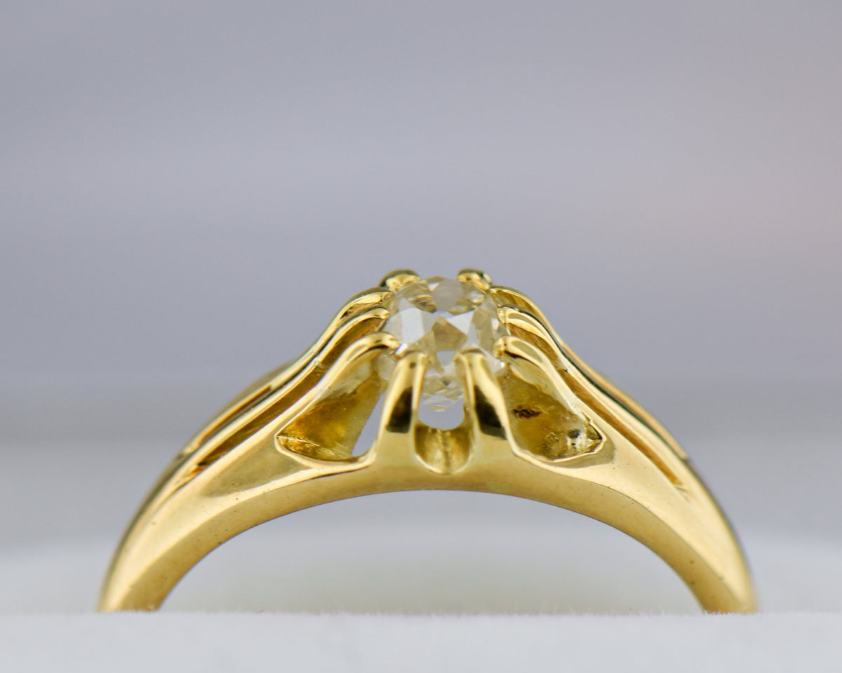 Victorian Old Mine Cut Diamond Belcher Ring 18k