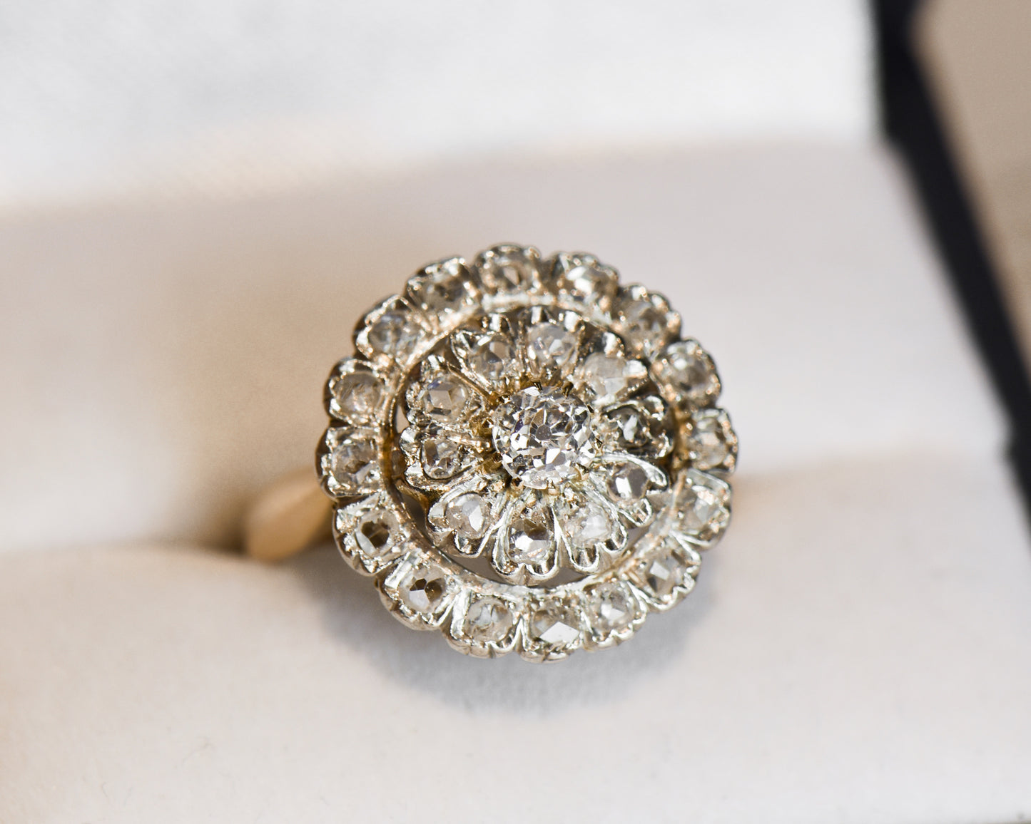 French Antique Target Ring Set with Antique Diamonds