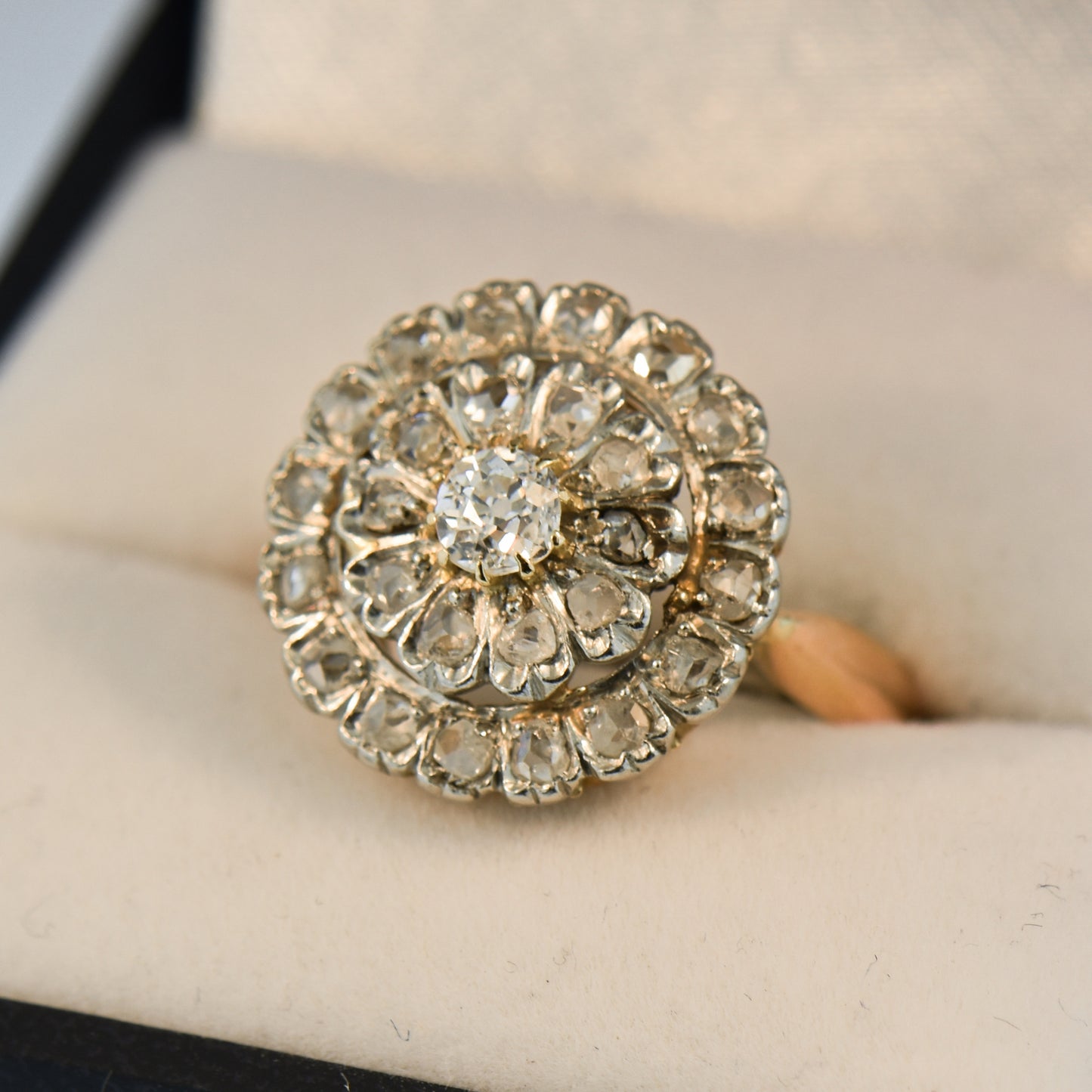 French Antique Target Ring Set with Antique Diamonds