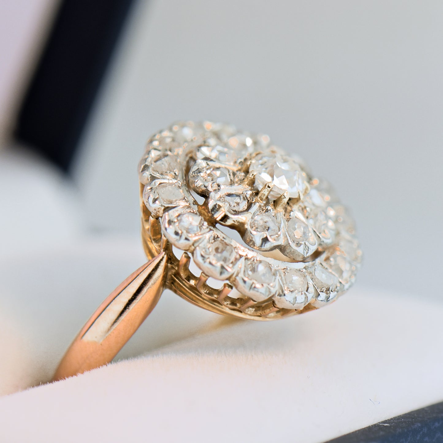 French Antique Target Ring Set with Antique Diamonds