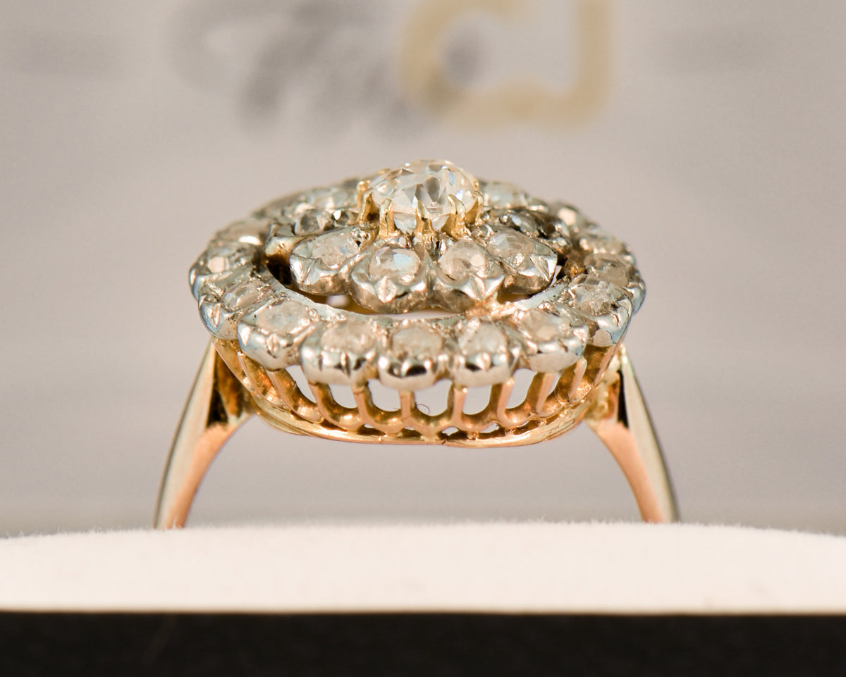 French Antique Target Ring Set with Antique Diamonds