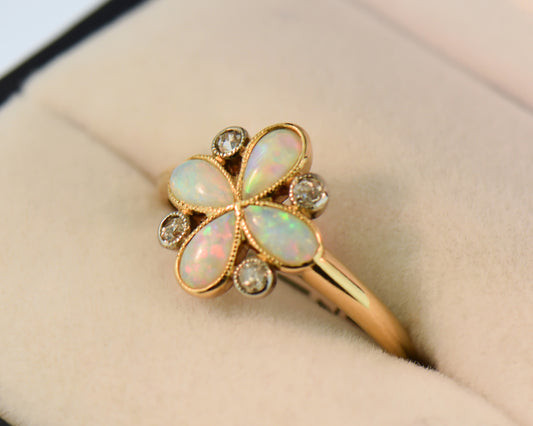 Antique Edwardian Opal & Diamond Clover Ring