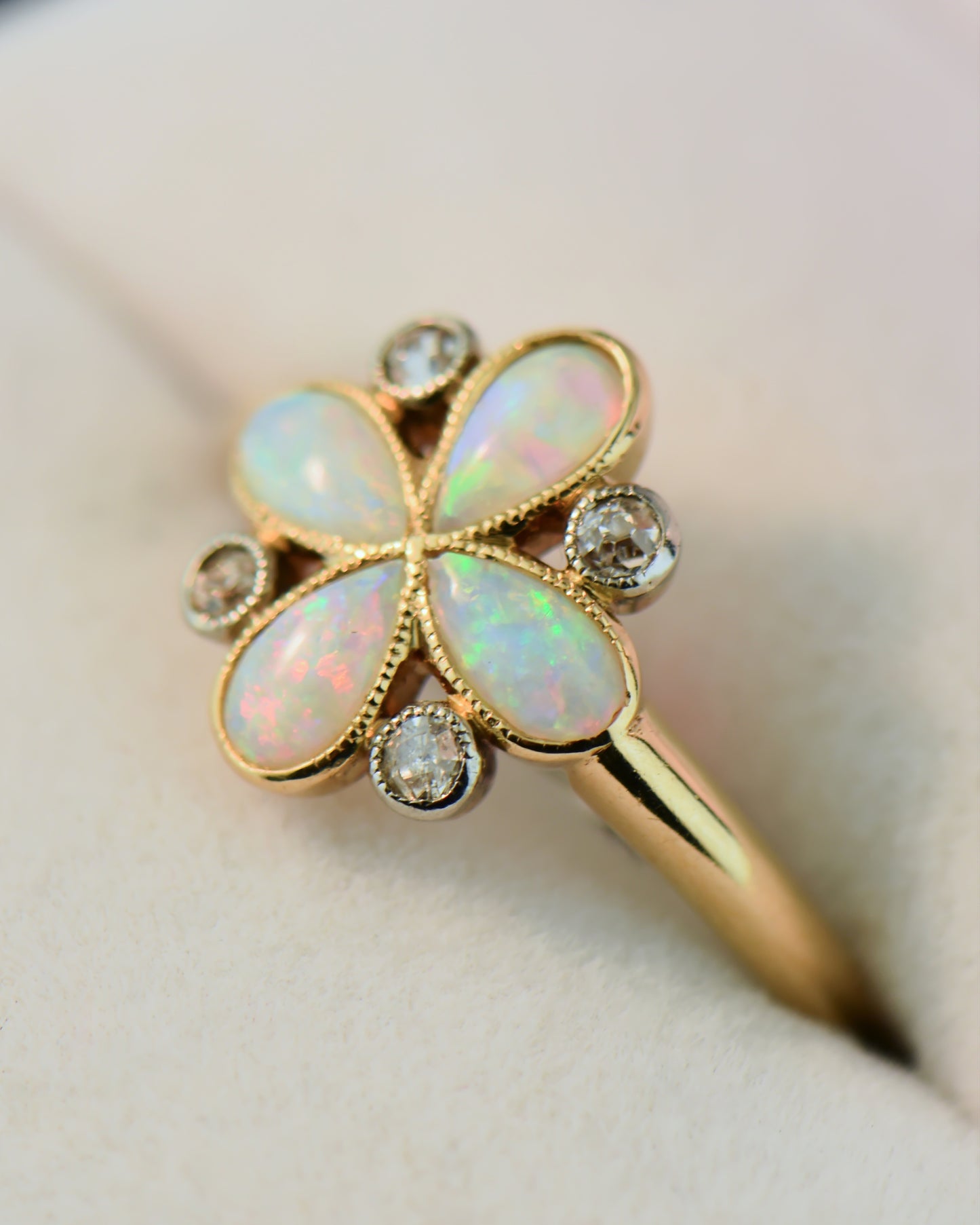 Antique Edwardian Opal & Diamond Clover Ring