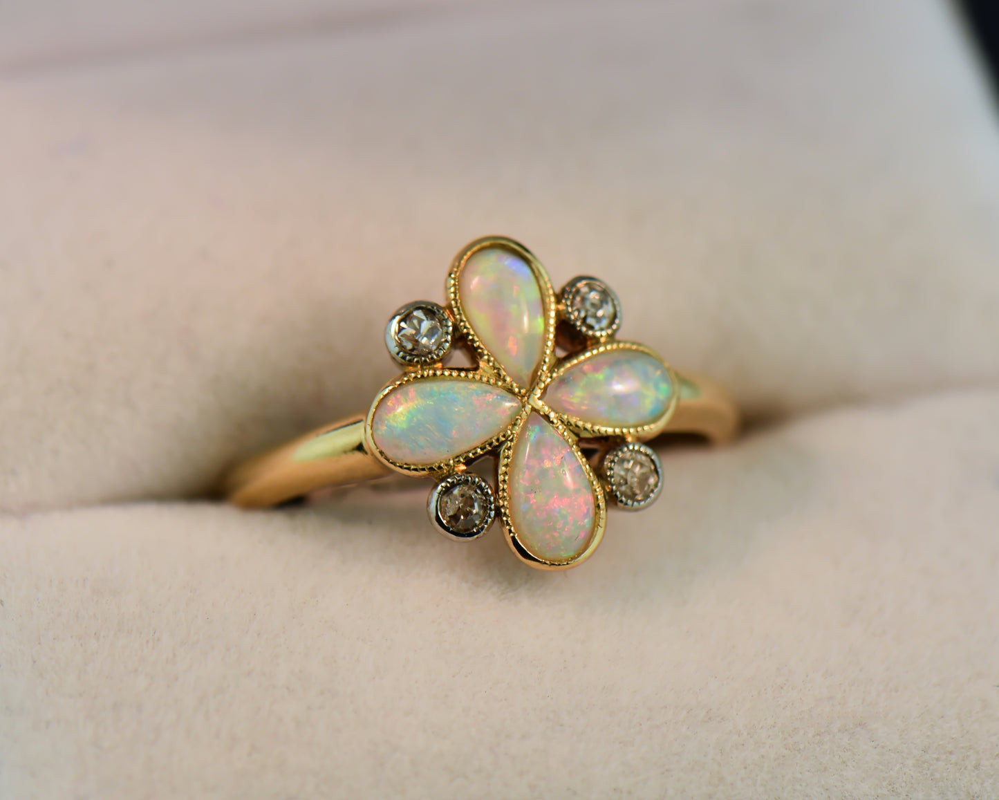 Antique Edwardian Opal & Diamond Clover Ring