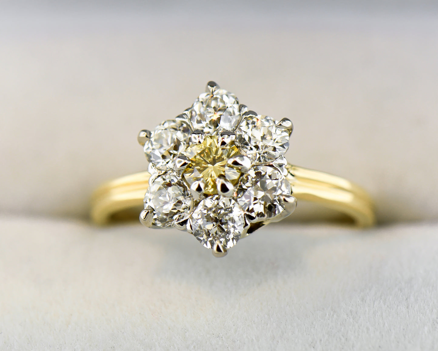 Antique Flower Cluster Ring with Yellow Diamond Center