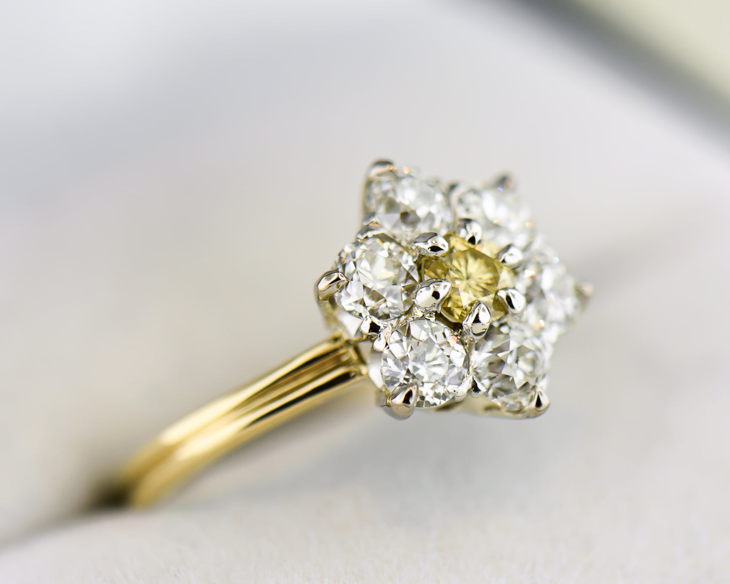Antique Flower Cluster Ring with Yellow Diamond Center