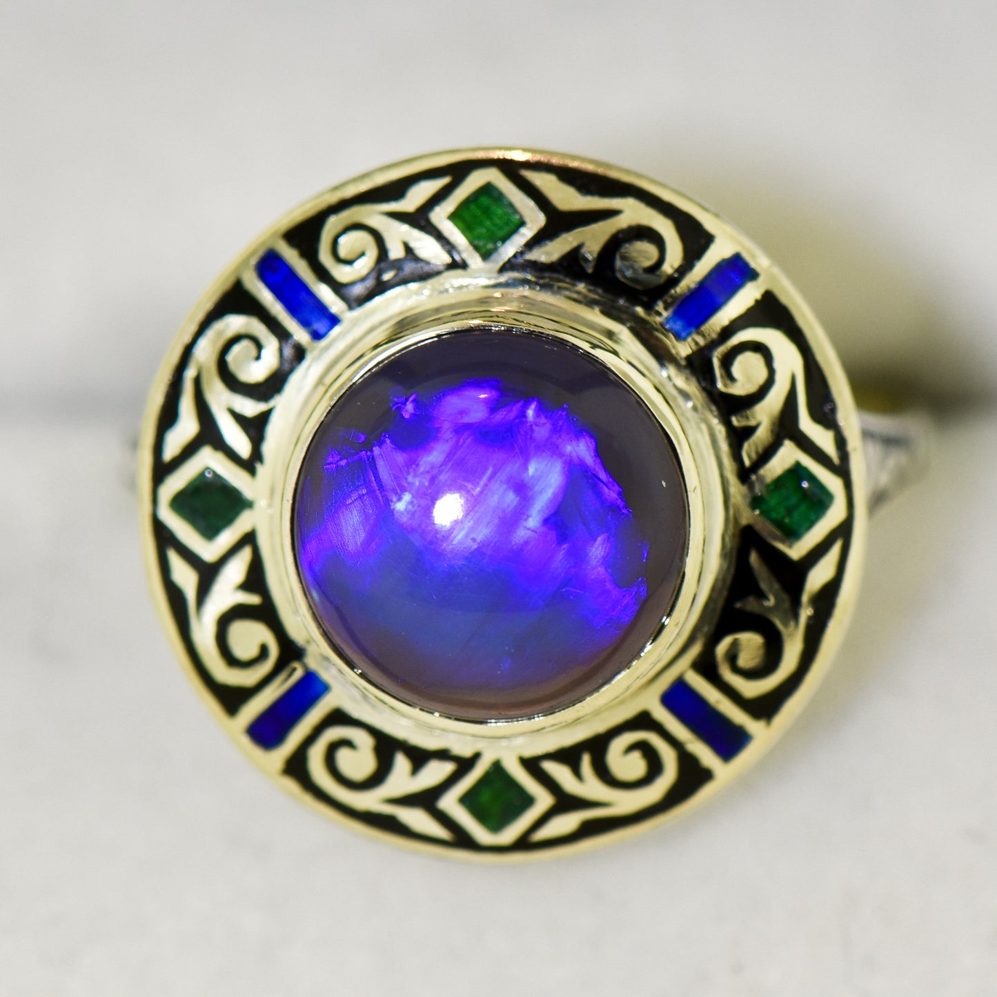 Mystical Black Opal & Enamel "Crystal Ball" Ring