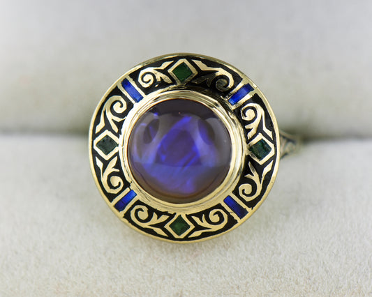 Mystical Black Opal & Enamel "Crystal Ball" Ring
