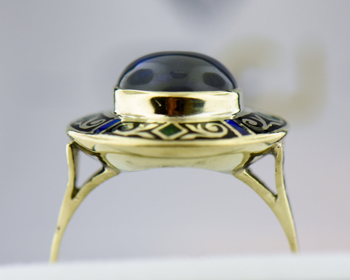 Mystical Black Opal & Enamel "Crystal Ball" Ring