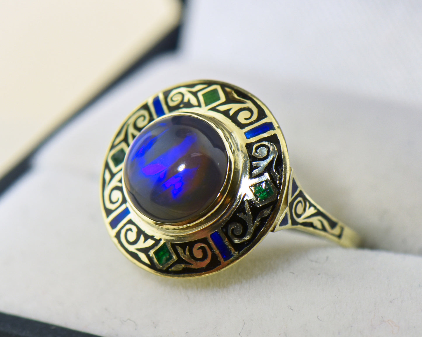 Mystical Black Opal & Enamel "Crystal Ball" Ring