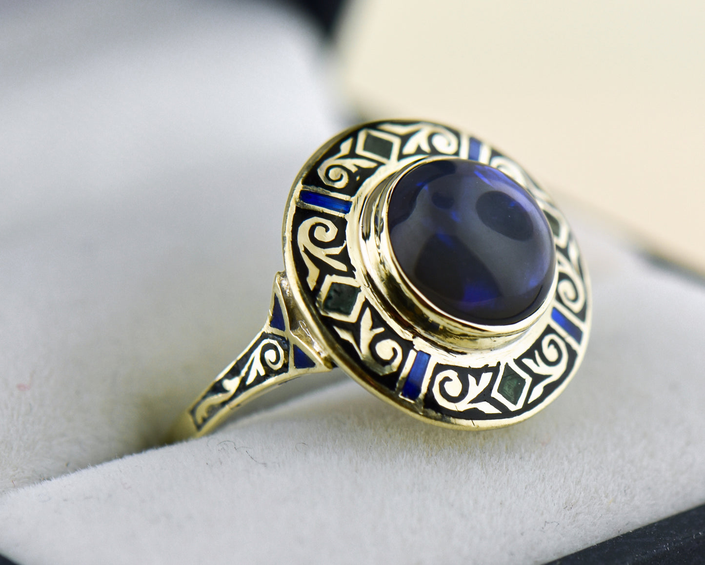 Mystical Black Opal & Enamel "Crystal Ball" Ring