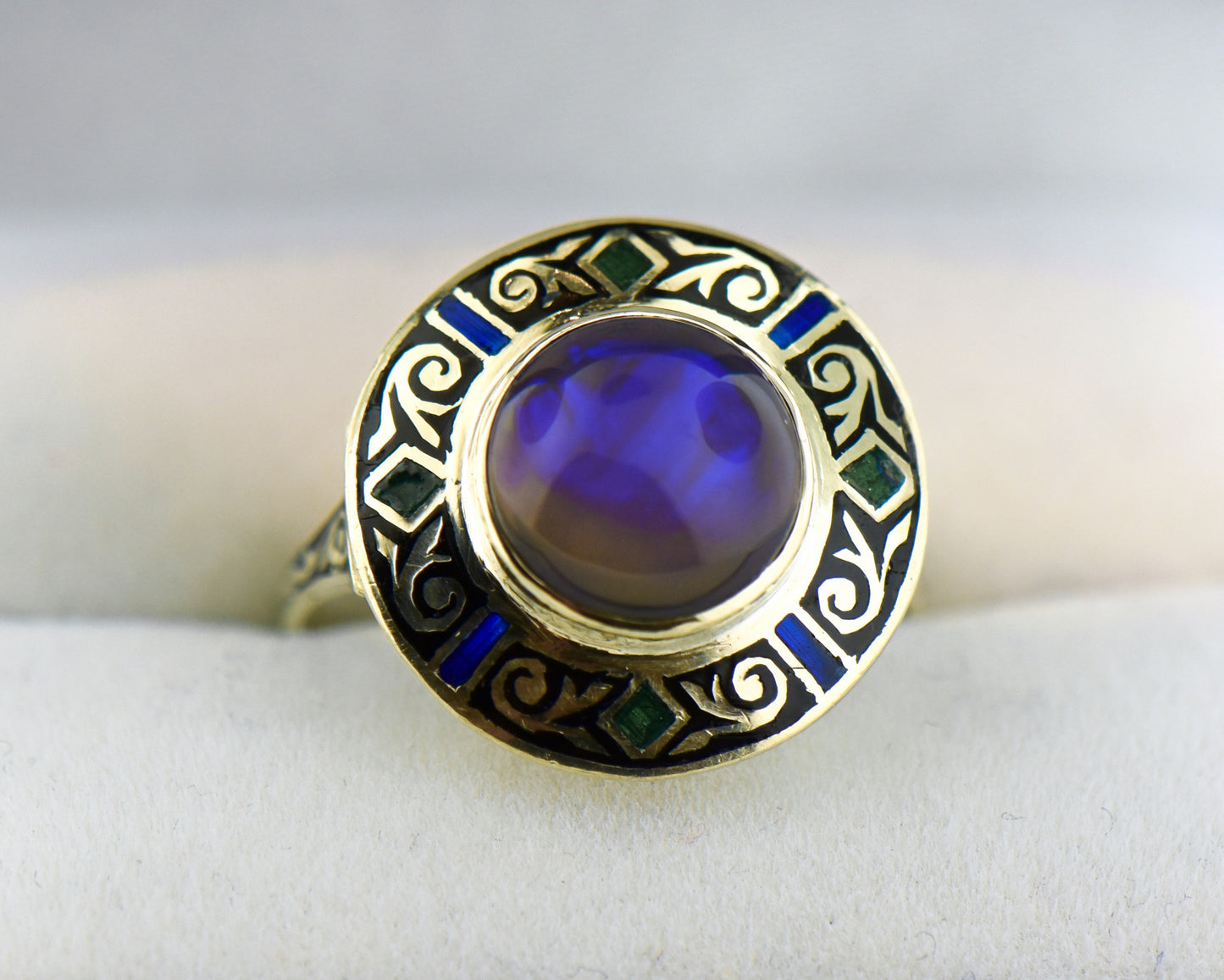 Mystical Black Opal & Enamel "Crystal Ball" Ring