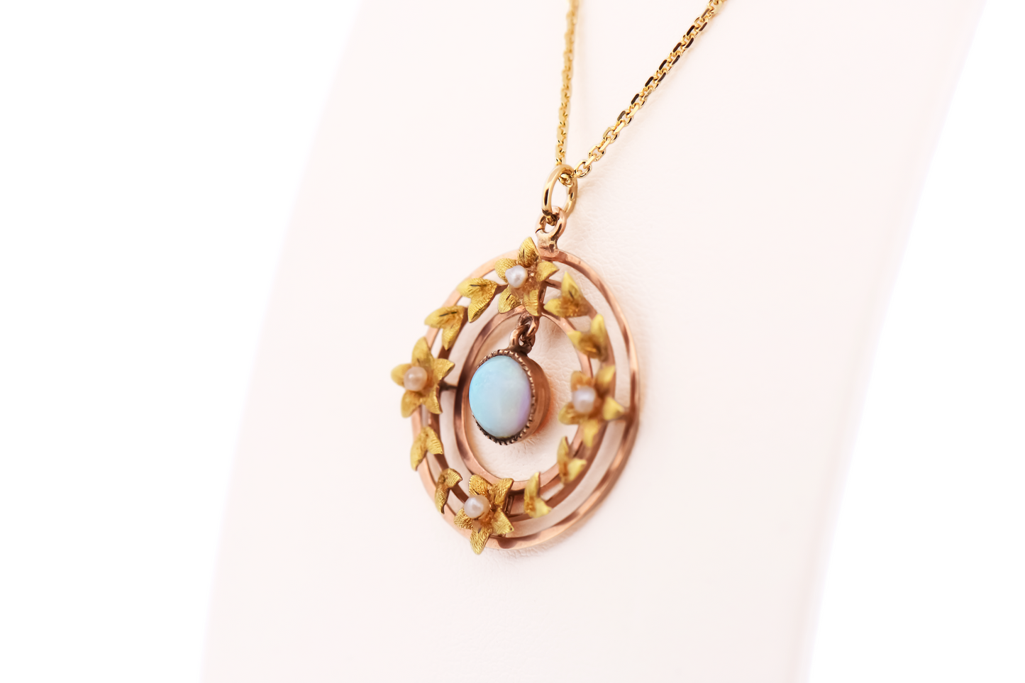 Antique Opal Wreath Pendant in Rose and Yellow Gold