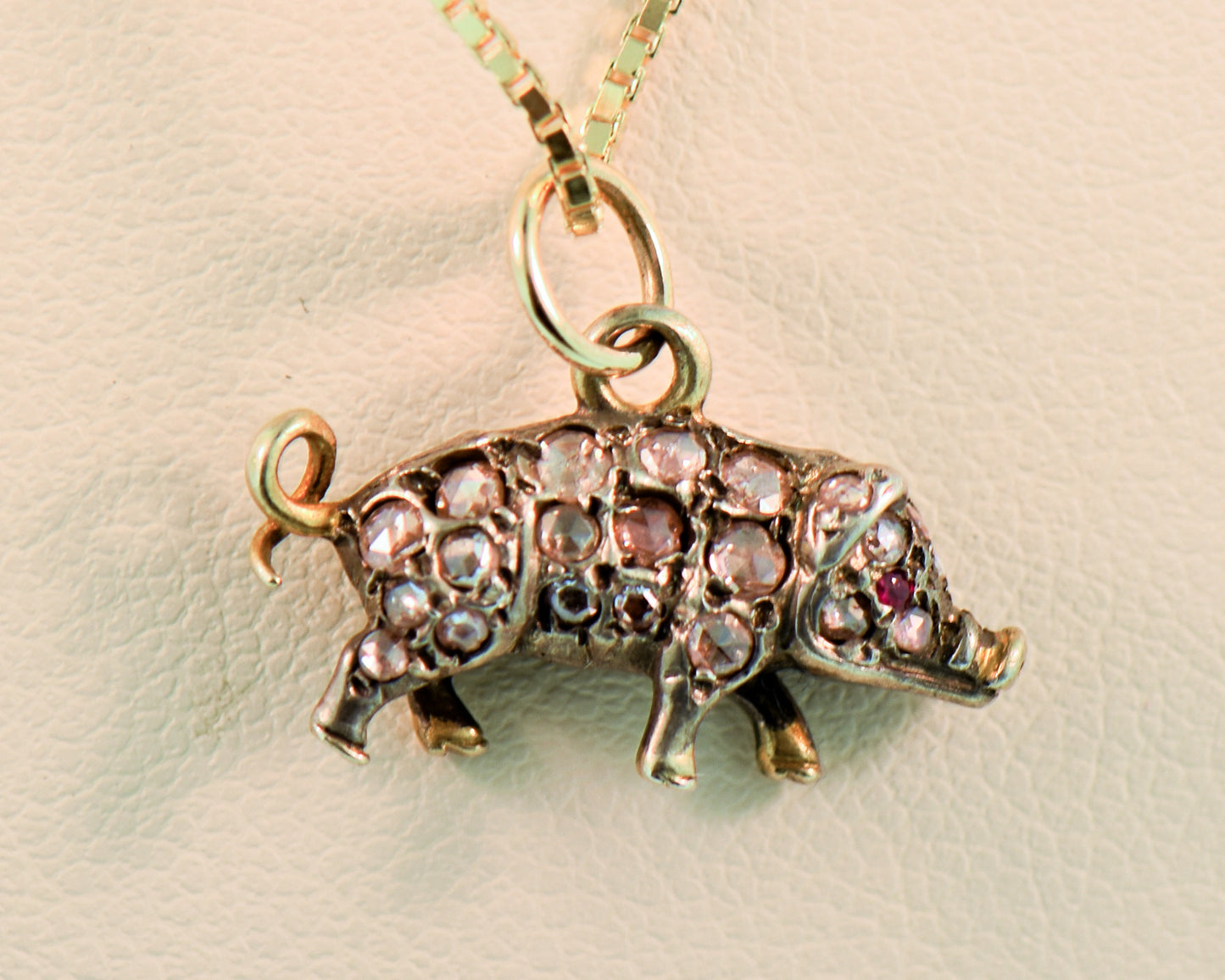 Little Piggie Pendant, Sterling & Gold & Rose Cut Diamonds