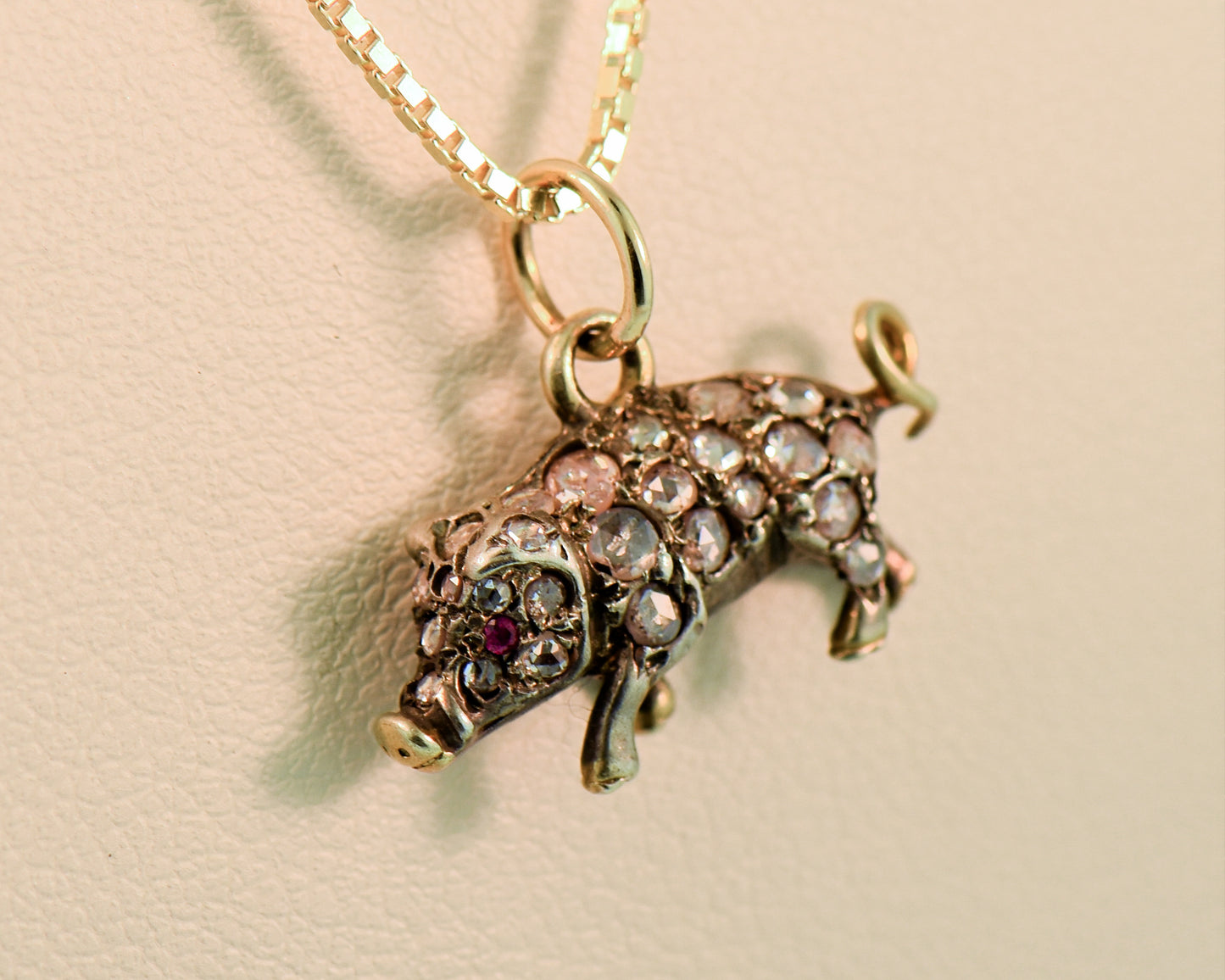 Little Piggie Pendant, Sterling & Gold & Rose Cut Diamonds