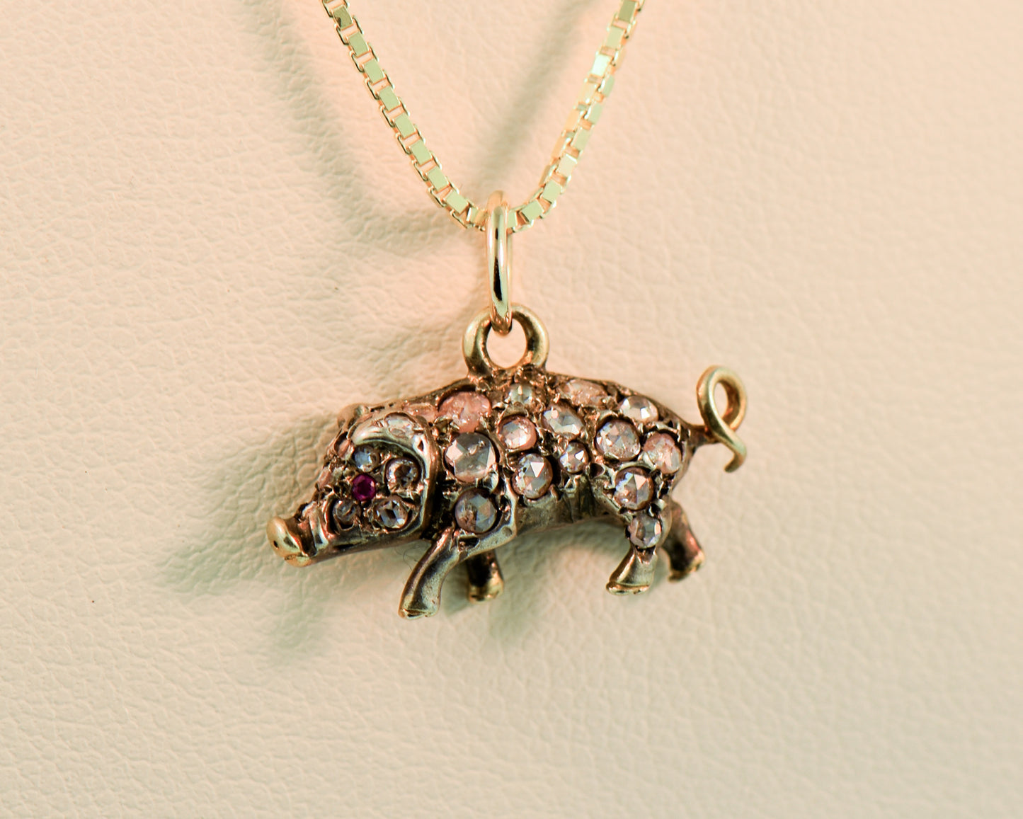 Little Piggie Pendant, Sterling & Gold & Rose Cut Diamonds
