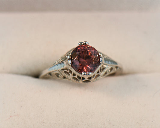 Deco Die-Struck 18k White Gold Blush Zircon Ring