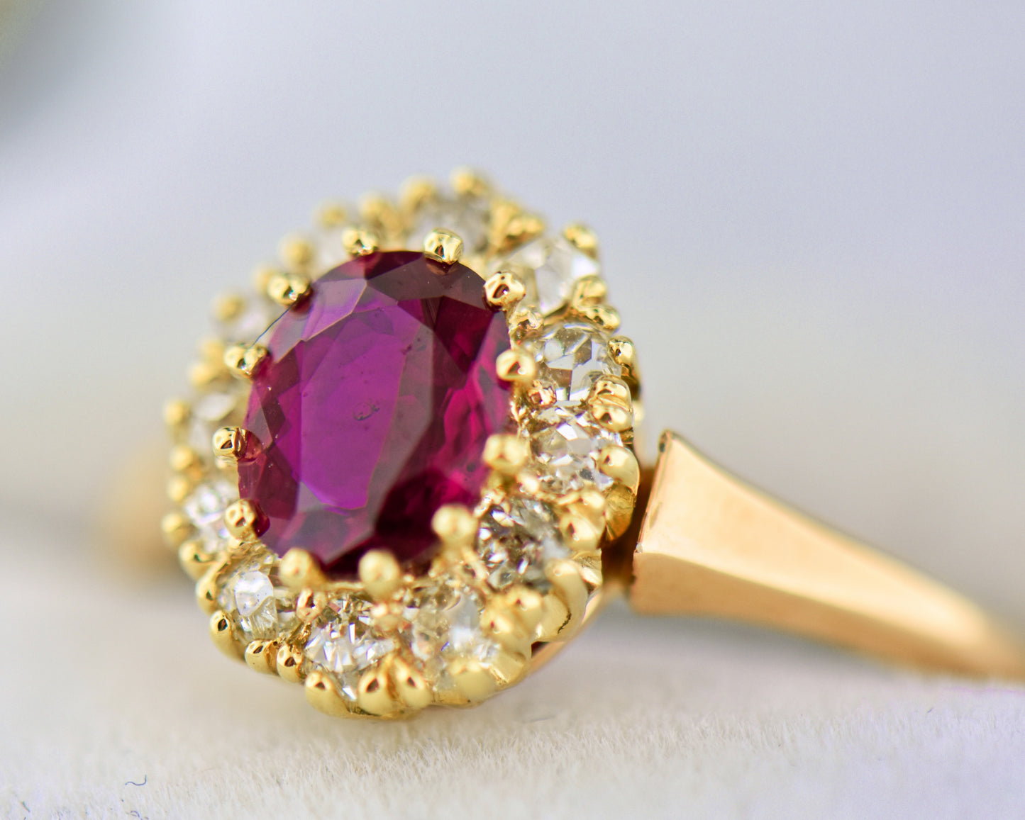 Victorian Gold Ruby & Diamond Halo Engagement Ring