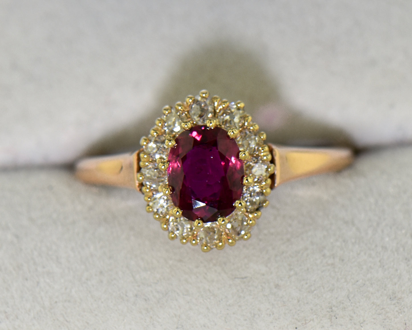 Victorian Gold Ruby & Diamond Halo Engagement Ring