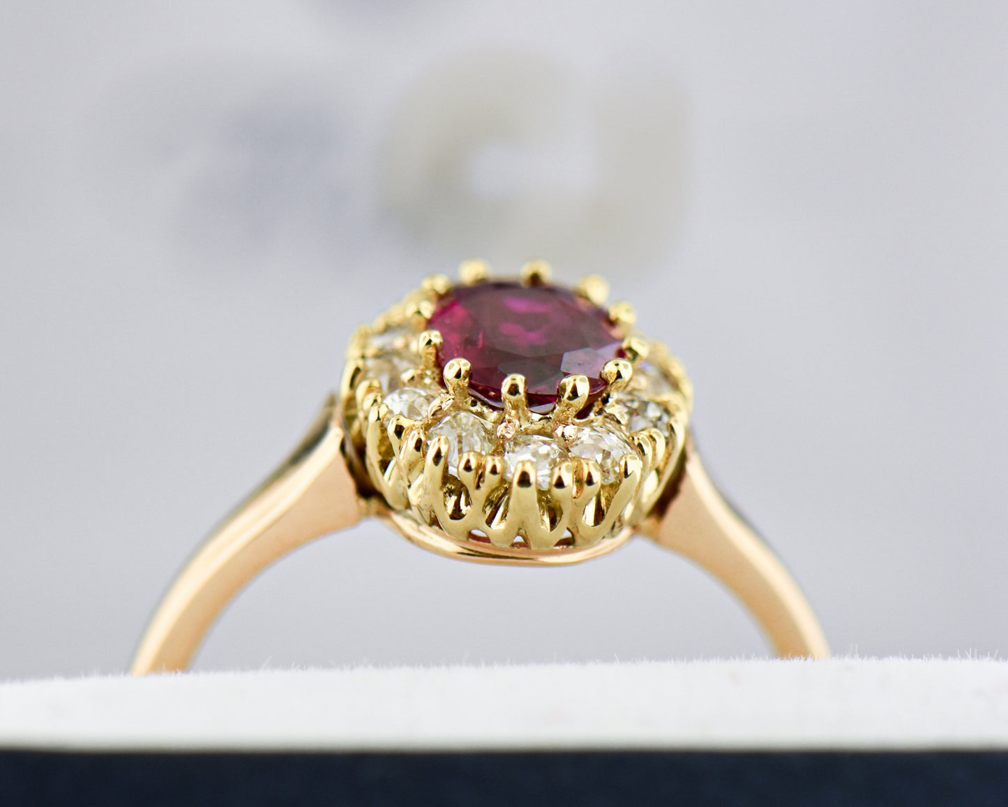 Victorian Gold Ruby & Diamond Halo Engagement Ring