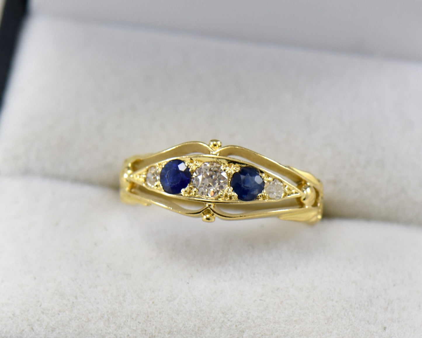 Edwardian British 18k Gold Sapphire & Diamond Wedding Ring