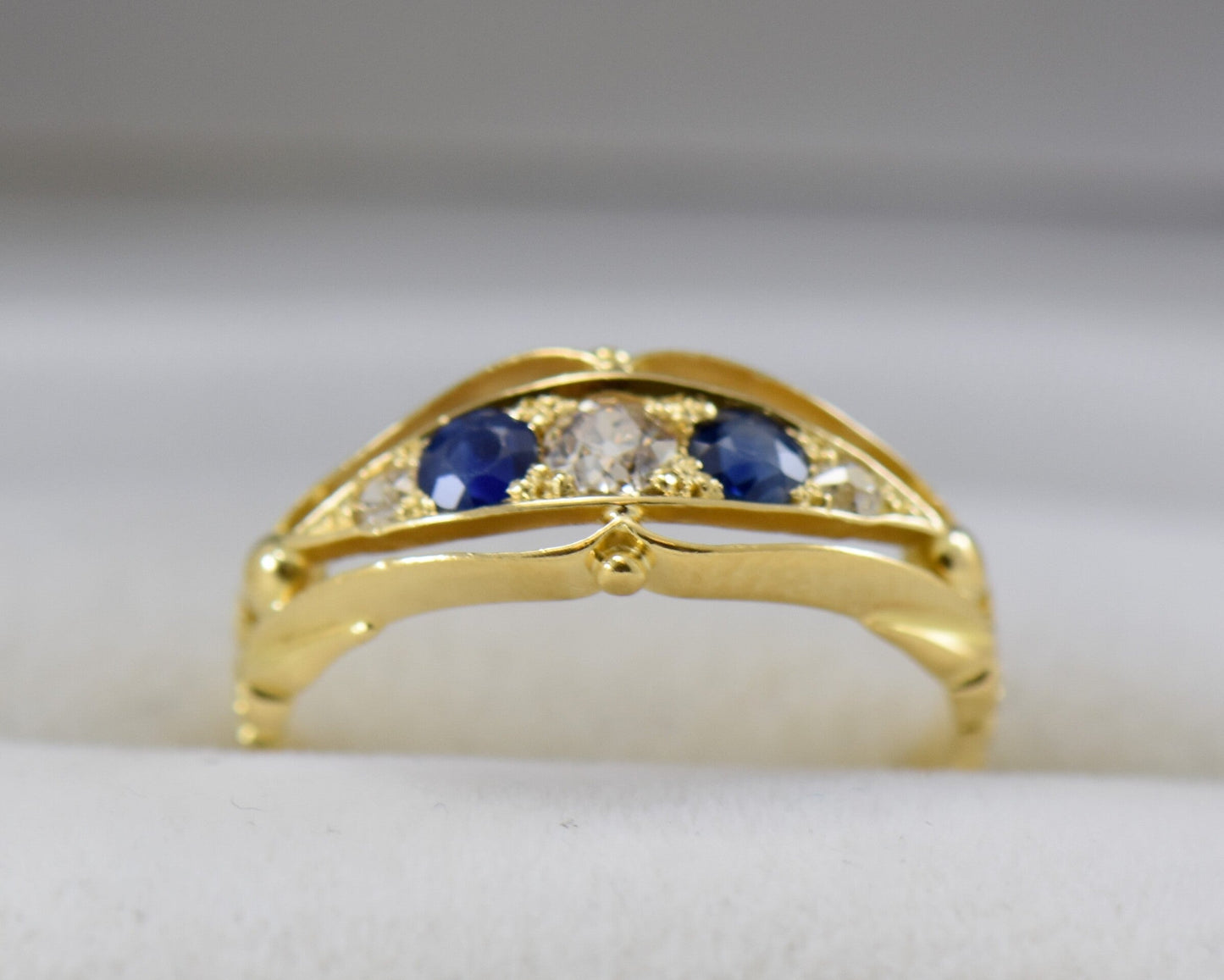 Edwardian British 18k Gold Sapphire & Diamond Wedding Ring
